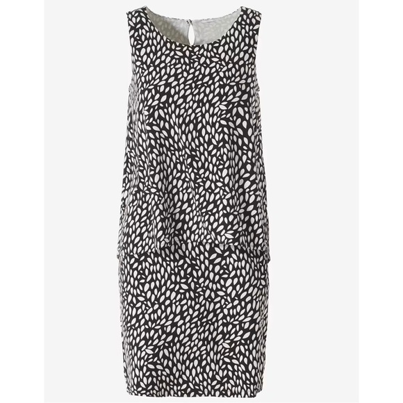 Chico's Dress Womens 1 Black White 'Pretty Petal Ellie' Tiered Midi Stretch Work - Picture 1 of 14